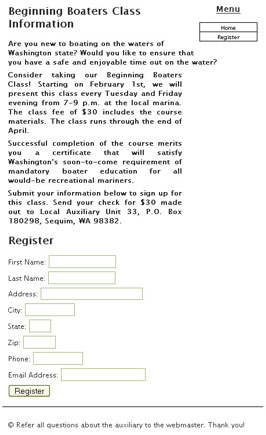 A web class registration form